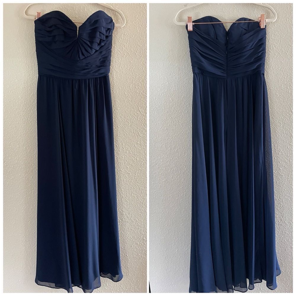 Amsale Strapless Formal Sweetheart Neck Dress Bridesmaids Cocktail Navy Blue 2